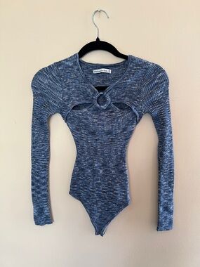 Abercrombie & Fitch Blue Marled Ribbed Knot-Front Bodysuit